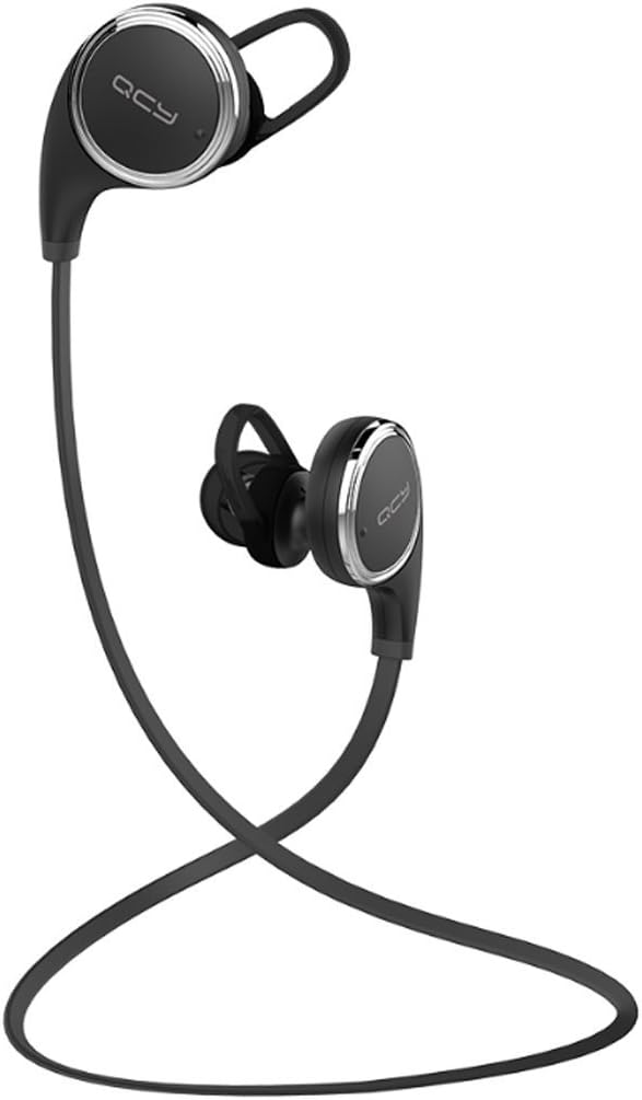 Wireless Bluetooth Headphones by SPYLE. Noise Cancelling Stereo sound, Qy8 Sweatproof, for Sport with Mic. Ergonomic Design for Android + iPhone. (Black)