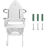 DOUBLE 2 C Ironing Board Hanger Wall Mount Electric Iron Holder Iron and Ironing Board Storage Organizer Shelf with Removable Hooks for Household Bathroom Laundry Room(White)