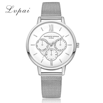 Women Quartz Wrist Watch, Fashion Mesh Belt Three Small Dials Lady Wrist Watch Casual Simple Creativity Classic Analog Round Wristwatch(#-Silver)