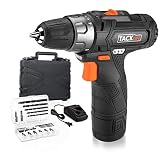 Tacklife PCD02B 12V Lithium-Ion Cordless Drill/Driver 3/8-Inch Chuck Max Torque 220 In-lbs, 2 Speed, 1 Hour Fast Charger, 19+1 Position with LED, 17pcs Drill/Driver Bits Included, Black