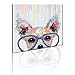 FLY SPRAY 1 Panel Framed 100% Hand Painted Oil Paintings Canvas Wall Art Colorful Dog with Glasses Animal Modern Abstract Artwork Painting for Living Room Bedroom Office Home Decoration