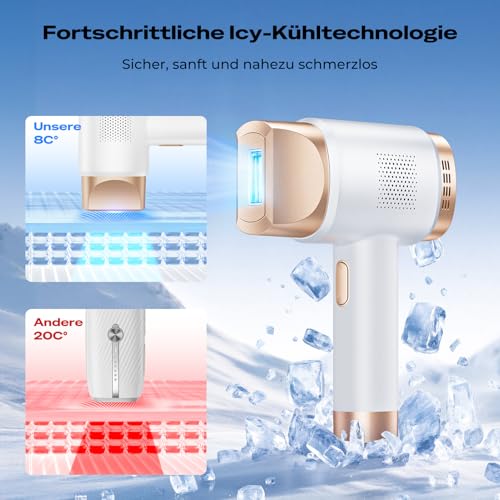 21J IPL Devices Hair Removal with 8°C Ice Cooling System, Laser Hair Removal 9 Levels & 600 NM Red Light, LCD Touch Screen IPL Hair Removal Device for Women Men, Face Arm Bikini Zone Body, Gold