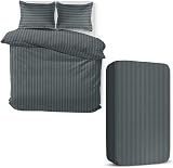 MOONLIGHT20015 4 Piece Super King Satin Stripe Bedding Set Charcoal