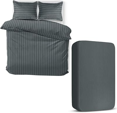 Moonlight20015 4 Piece Duvet Set Satin Stripes Charcoal Microfiber 200x200