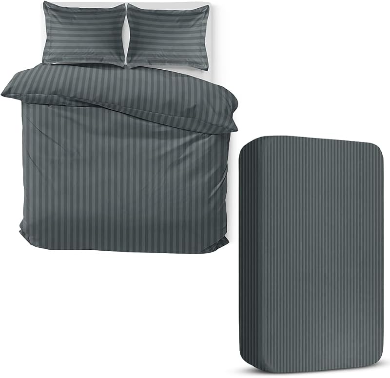 Moonlight20015 4 Piece Duvet Set Satin Stripes Charcoal Microfiber 200x200