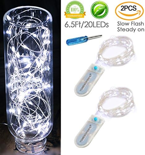 [2-PACK] Fairy Lights Twinkle string lights battery operated 2 Modes Steady On/Twinkling 20 LED String Lights 7FT Copper Wire Wedding Fairy Lights for Bedroom,Wedding,Festival Decor(Daylight White)