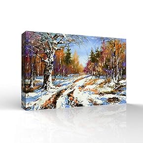 Winter Forest Snow Village Oil Painting