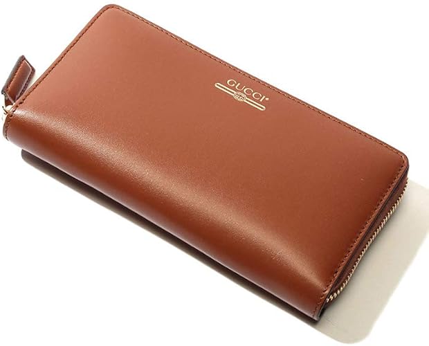 Amazon グッチ Gucci レザー ゴールドロゴ ラウンドジップ 長財布 Brown Gcya0g 並行輸入品 財布