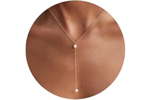 PRTGL Pearl Necklace: 14K Gold-Plated/White Gold-plated Pearl Necklace for Women 16.5” + 2”