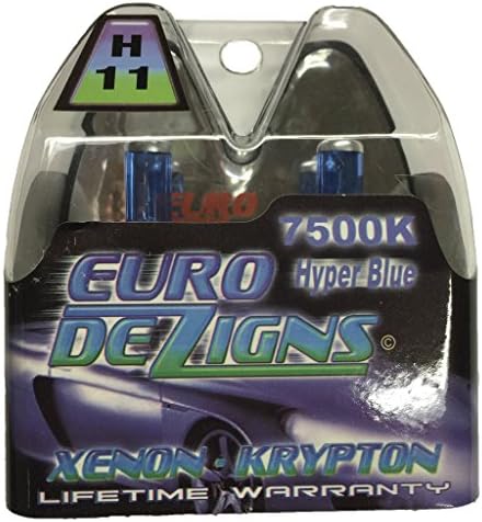 EuroDezigns H11 White/Blue Headlights - Low Beam 7500k Xenon-Krypton HID Halogen Replacement Bulbs - (Pair)