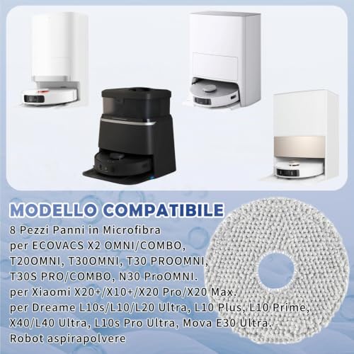Spofan 8 Pieces Mop Pads for Ecovacs Deebot X2/T20/T20e/T30/T30S Pro/Combo/T50 OMNI für Xiaomi X20/X10+ Plus für Dreame L10s/L10/L20/X40/L40/X50 Ultra Vacuum Cleaner, Reusable and Washable | T30/T30C/T30e/T30S Pro/Combo Omni for Xiaomi X20/X10+ Plus Robot Vacuum Cleaner, Reusable and Washable Replacement Cloth