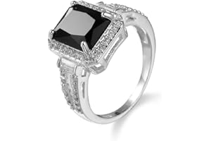 Finemall Women Fashion Jewelry 925 Sterling Silver Black Onyx Wedding Engagement Ring Size 6-10