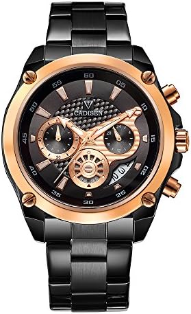 Men's Analogue Watch Quartz with Rose Gold Case Stainless Steel Strap Luxury Design Multifunction