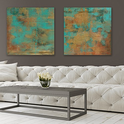Contemporary Teal and Gold Rustic Elegance Abstract by Marie