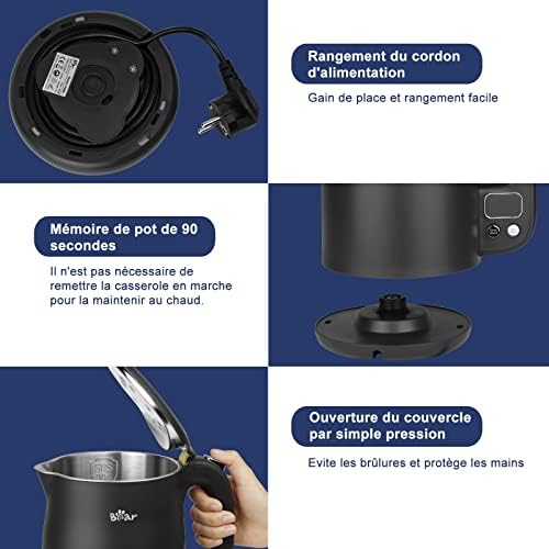 1,7l Bouilloire En Acier Inoxydable 304 Avec 11 Températures, 1800W Protection Contre les Brûlures à sec, Double Protection Contre L'Ébouillantage, Contrôle De Précision Par Led 40°C-100°C