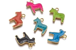 DanLingJewelry 10 pcs Random Colors Enamel Horse Charm Cute Cartoon Animals Dangle Charms Pendant for Earrings Jewelry Making Necklace Bracelet