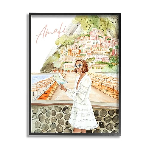 Stupell Industries Girl at Amalfi Coast Black Framed Giclee Art Design by Enya…