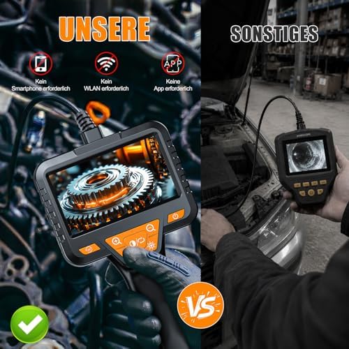 Endoskopkamera mit Licht, SKYBASIC Industrie Endoskop, 4.3-Zoll-IPS- Bildschirm Inspektionskamera,IP67 Wasserdichtes,1080P HD Rohrkamera mit 8 Einstellbaren LEDs -16.5FT/5M Halbstarres Kabel