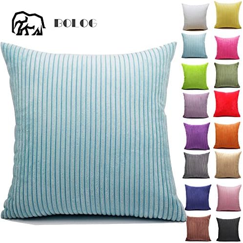 BOLOG Cushion Cover Cotton Corduroy Solid Color Good Quality Waist Throw Pillow Case Sofa Bed Car Home Decoration Comfortable Supersoft Pillow Cover 26"x26"/65X65CM Turquoise