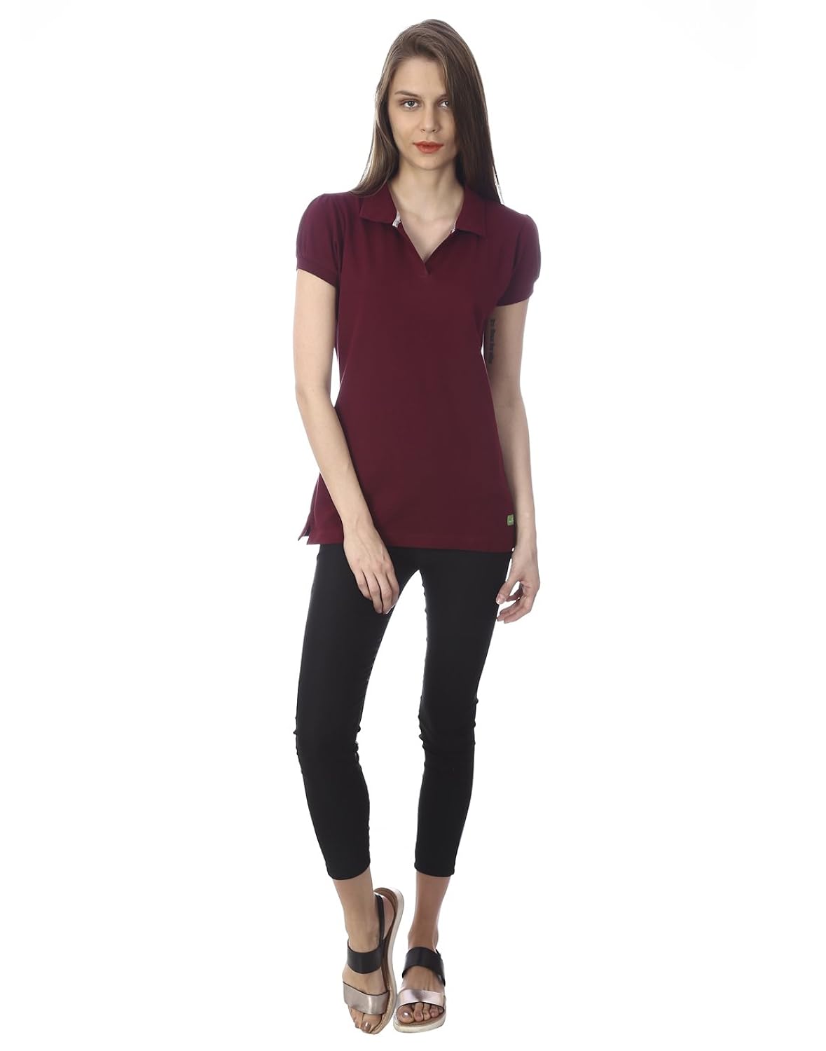 goldstroms women's solid/plain polo collar t-shirt/tee/top open neck