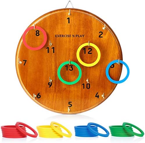 WishaLife Hook Ring Toss Game for Adults & Kids - Mens Gifts or Outdoor Backyard Games for Family - Includes 15 Metal Hooks and 24 Rubber Rings