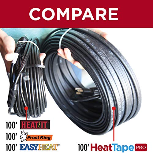 Grip Clip Heat Tape Pro for Ice Dam Prevention Heavy Duty - Self-Regulating - Plug-in Ready Heat Cable - 120V, 6 watts/FT + 10 Foot Cold Lead