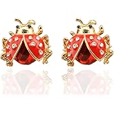 Dreuyet Colorful Ladybird Earrings for Women Trendy Cubic Zirconia Beetle Stud Earrings Cute Charm Insect Post Earrings