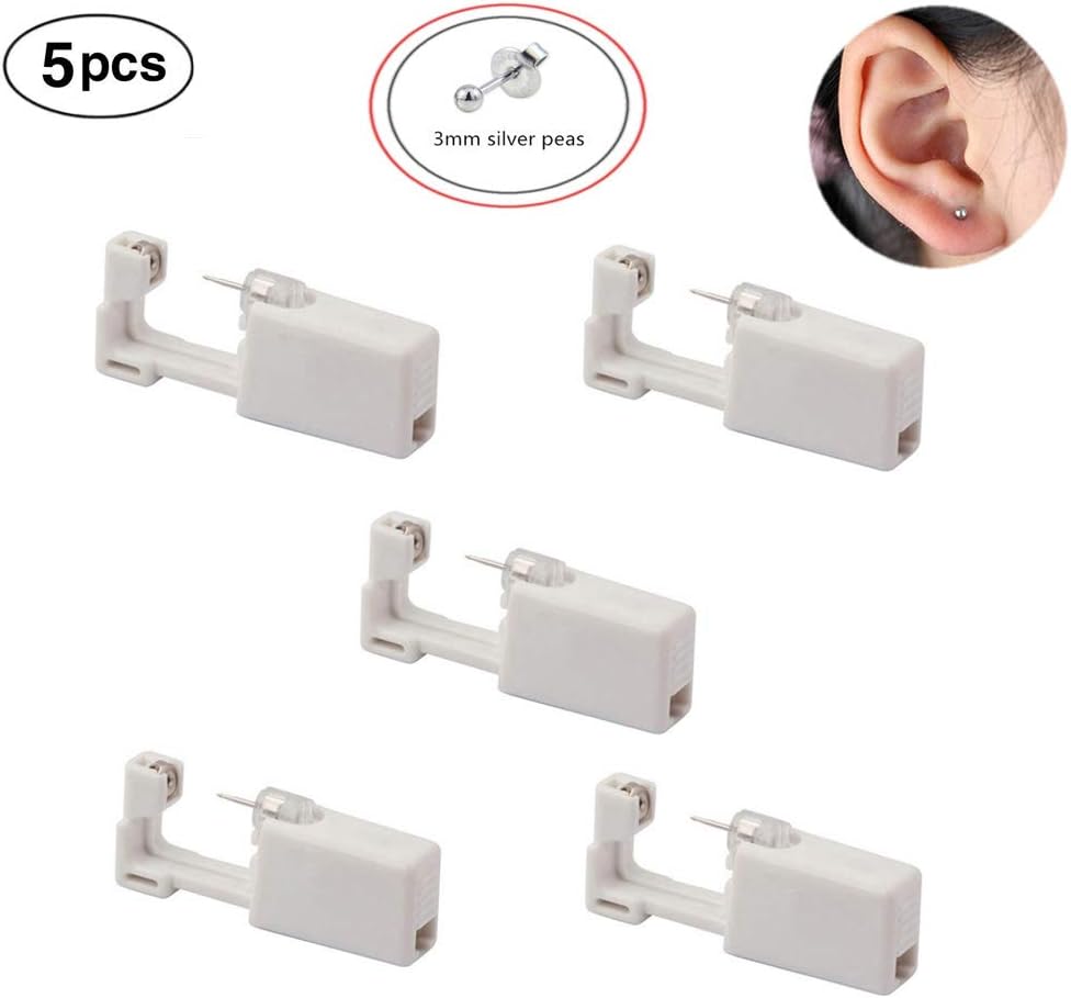 JINTOP Ear Piercing Gun,Disposable Safty Painless Earring Piercing Tool Kit 1/100 Ear Stud 5 Pcs (203 silver peas)