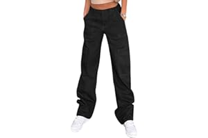 Lepunuo Cargo Pants for Women High Waisted Casual Pants Baggy Stretchy Wide Leg Y2K Streetwear with 6 Pockets