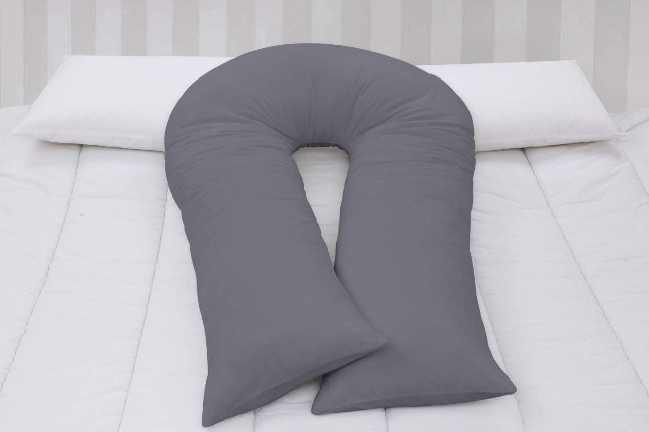 Rockfields U Shape Pillow Case Body Bolster White Filled Maternity Pregnancy Support (Grey, 9ft Case Only)