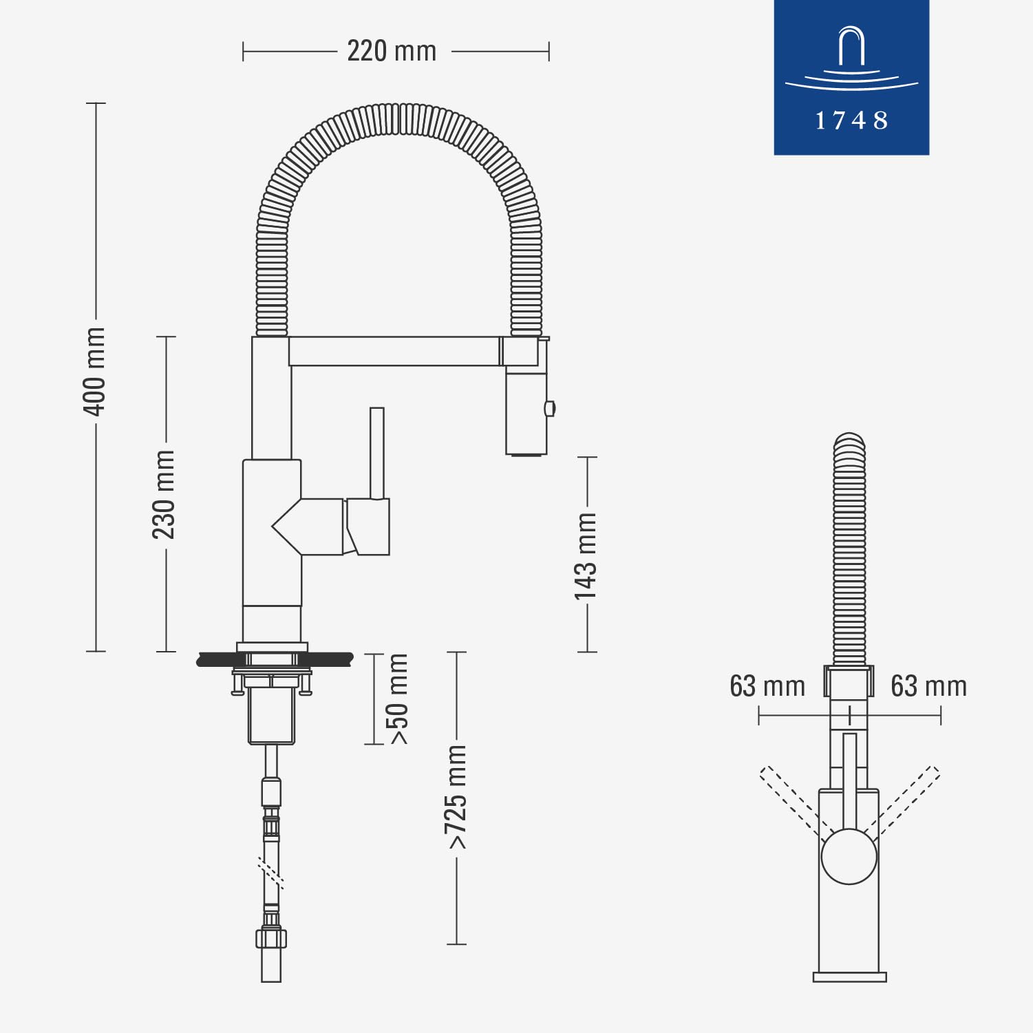 Villeroy & Boch Steel Expert Compact Küchenarmatur, Hochdruck, Wasserhahn Küche mit Umschaltfunktion und schwenkbarem Auslauf, Spültischarmatur wassersparend, Auslauf Höhe 143mm, Anthracite 7