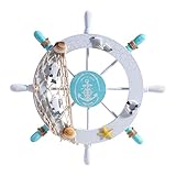 WINOMO Nautical Beach Wooden Boat Ship Steering Wheel Fishing Net Shell Home Wall Decor