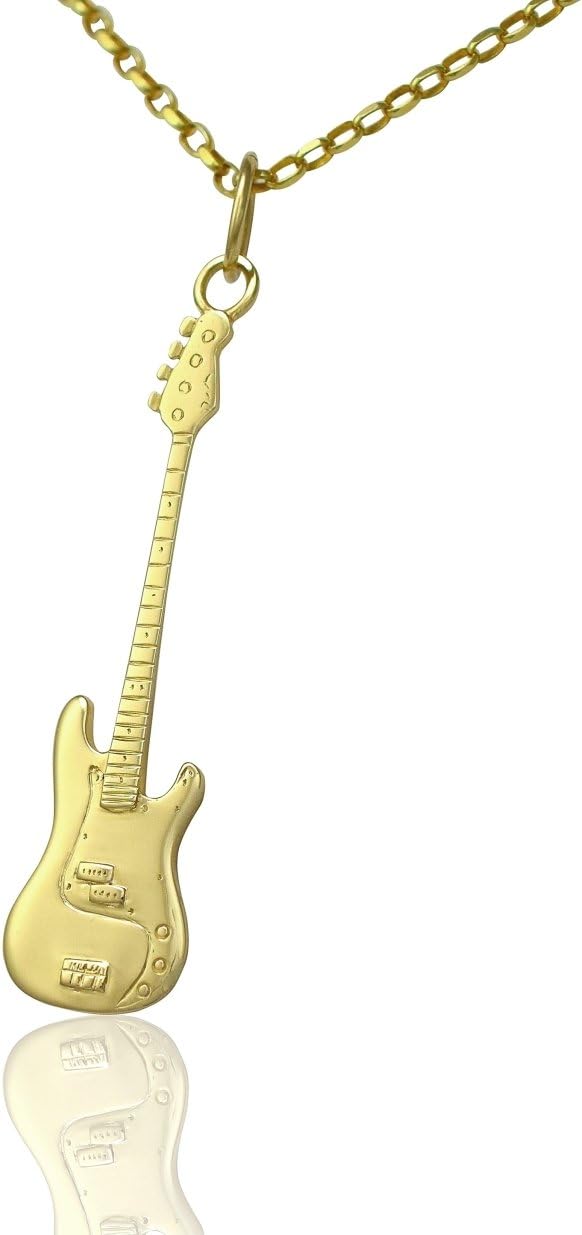 Solid 9ct Gold Bass Guitar Pendant Music Gift for Bassist or Rock Fans