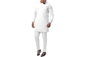 ATLYCOLOR Men African Outfits 2 Piece Set Shirt Pants Nigerian Dashiki Suit Attire Clothing
