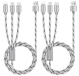 5FT Multi Charging Cable 2Pack Bolatus M-Series 3 in 1 Multiple Device Phone Connector USB Universal Charger Cord Adapter Compatible with Cell Phone Tablets More (Silver, 5FT2Pack)