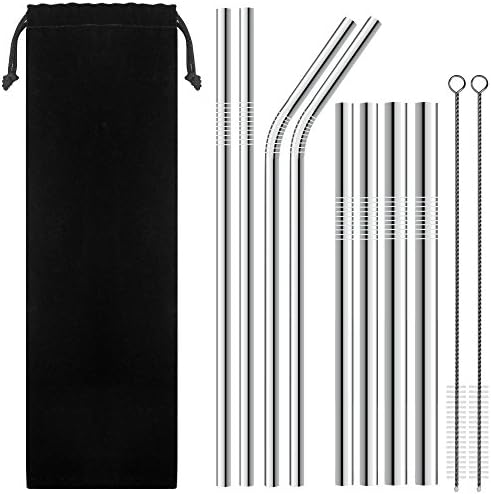 8 Pack Stainless Steel Straws with 2 Cleaning Brushes, Reusable Metal Drinking Straws for 20oz 30oz Stainless Tumbler Yeti Rambler Rtic Ozark Trail Complete Bundle