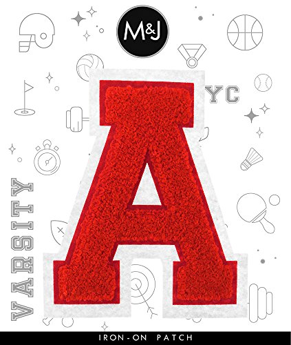 A - Red on White - 4 1/2 Inch Heat Seal / Sew On Chenille Varsity Letter - Thumbnail 2