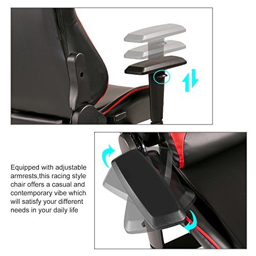 Merax PP036276JAA Racing Style Gaming Ergonomic Design High-Back PU Leather Chair, L X 27.6" W X 52.6" H, Red - Thumbnail 2