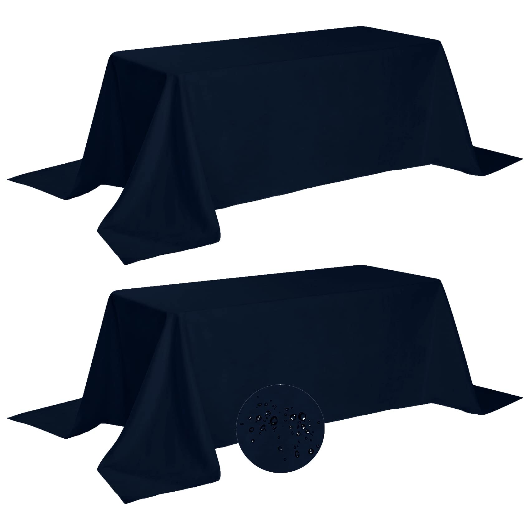 Photo 1 of *Navy color* Fokitut 2 Pack Waterproof Rectangle Tablecloth, 90x132 Inch,Stain Resistant and Wrinkle Polyester Table Cloth, Fabric Table Cover for Kitchen Dining, Wedding, Party, Holiday Dinner-Navy