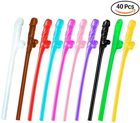 Muhuyi 40Pcs Hen Bachelorette Party Drinking Straws, Plastic Drinking Straws for Girls Night Out Celebration Party Supplies Wedding Party Favors