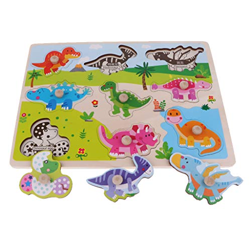 Fityle Wooden Jigsaw Pegged Puzzle Early Learning Toy for Age 2-7 Years Childrens - Dinosaur, 22x33cm - Thumbnail 4