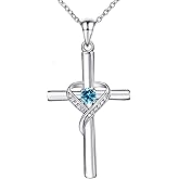 AmorAime 925 Sterling Silver Cross Necklace for Women Heart Necklaces for Mother for Festival, Vacation or Holiday