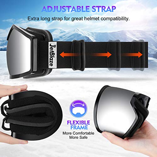 JetBlaze Ski Goggles, OTG Snowboard Goggles (Silver) - Thumbnail 4