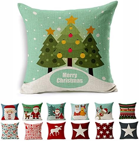 Cotton Linen Square Shams Decorative Throw Christmas Pillow Cover Cushion Case(Santa Claus 006)Set of 1 with Hidden Zipper for Sofa Couch Bed and Chair Fit 18x18 Inserts