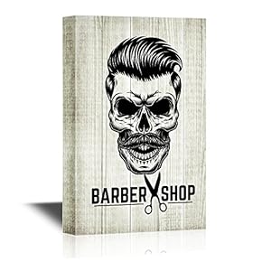 Hair Style Canvas Wall Art - Barbershop with Cool Skull - Gallery Wrap Barber Shop Wall Decoration | Ready to Hang - 12x18 inches