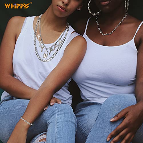 3 PCS Layered Chain Necklace Set for Men Women Stainless Steel Lock Pendant Necklace Punk Choker Necklaces Silver