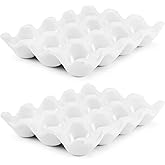 Flexzion 12 Cups Ceramic Egg Holder for Fridge - Dozen Ceramic Egg Tray Porcelain Container Storage Organizer Decorative Serving Stand Serveware for Refrigerator Countertop Display (White, 2 Pack)