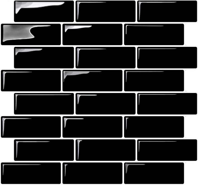 Peel and Stick Tile Backsplash Stick-on Self-Adhesive Sticky Tile Wall Tiles for Kitchen and Bathroom by Dandy Homes (Black, 6 Pack)