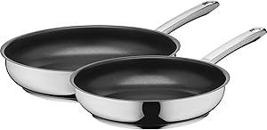 Silit Calabria Pfannen Set Induktion 2-teilig, 2 Bratpfannen 24, 28 cm, polierter Edelstahl, Antihaftversiegelung, backofengeeignet, wärmereduzierender Griff, breiter Schüttrand, induktionsgeeignet
