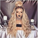 DLME 180 Density Glueless Wavy Wig 24Inch Synthetic Ombre Honey Blonde Lace Front Wigs for Women Heat Resistant (24)